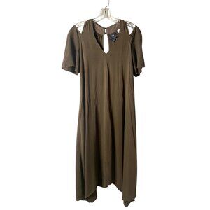 MAEVE by Anthropologie Olive Green Cold Shoulder Cupra Women's Midi Dress Small